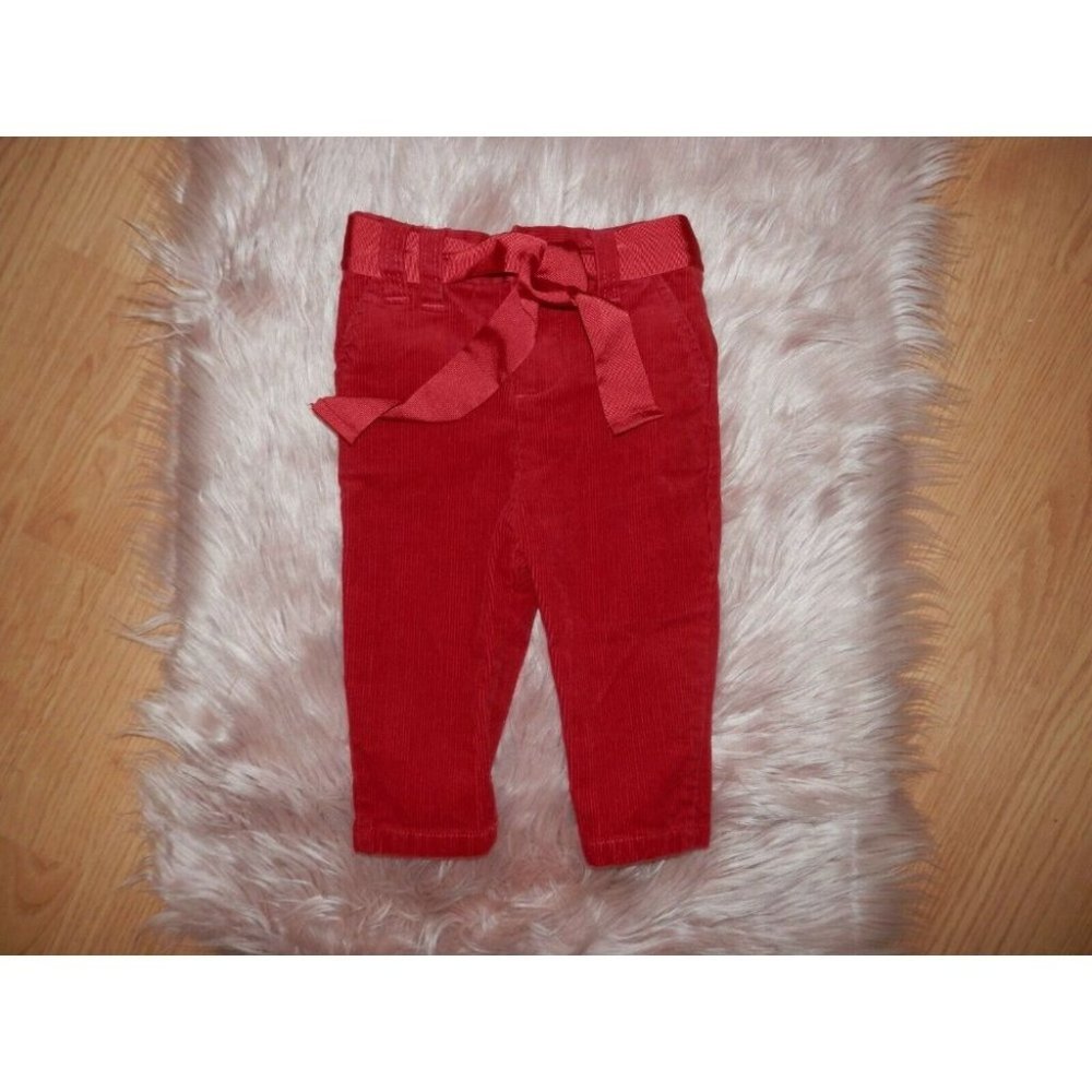 Ralph Lauren Red 12 Months Corduroy Elastic Waist Ribbon Belted Pants 2915